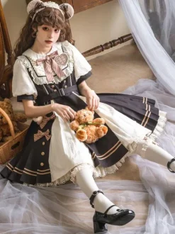 Robe Mignonne Lolita Robe À Manches Courtes En Polyester Robe Lolita Style Académique