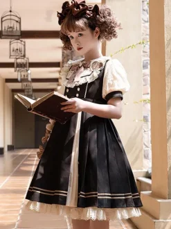Robe Mignonne Lolita Robe À Manches Courtes En Polyester Robe Lolita Style Académique