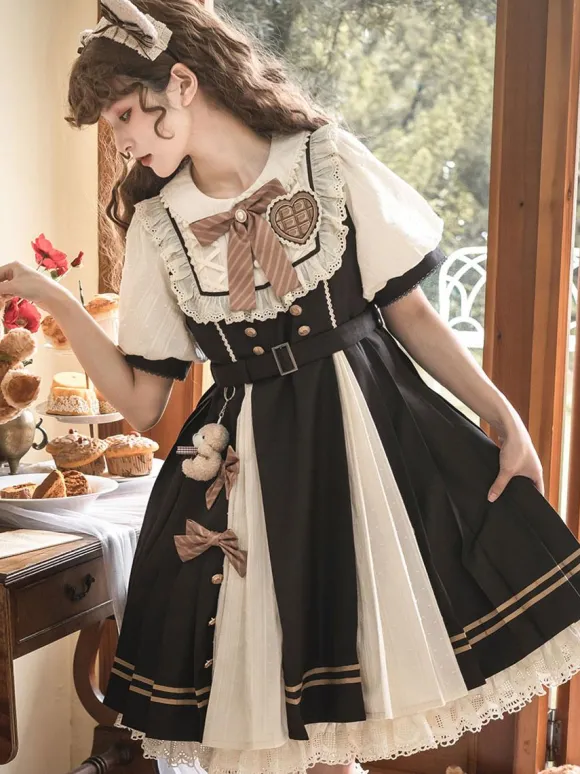 Robe Mignonne Lolita Robe À Manches Courtes En Polyester Robe Lolita Style Académique