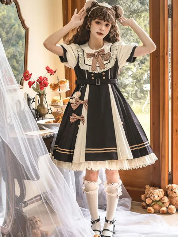 Robe Mignonne Lolita Robe À Manches Courtes En Polyester Robe Lolita Style Académique