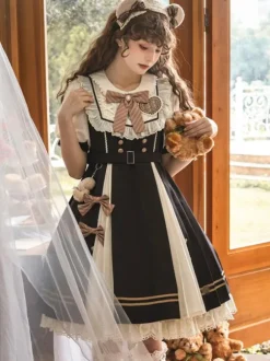Robe Mignonne Lolita Robe À Manches Courtes En Polyester Robe Lolita Style Académique