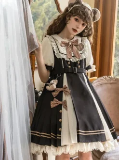 Robe Mignonne Lolita Robe À Manches Courtes En Polyester Robe Lolita Style Académique