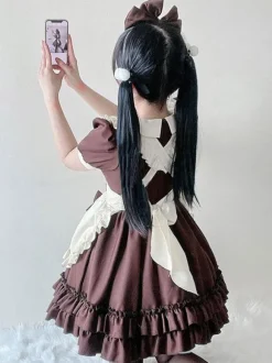 Robe Mignonne Lolita Robe À Volants En Polyester À Manches Courtes