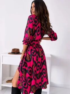 Robe Mi-longue Décontractée À Imprimé Floral Manches Mi-Longues