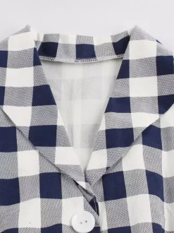 Robe mi-longue trapèze à manches courtes style Hepburn pour femme style vintage vichy 2026
