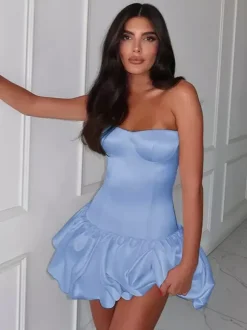 Robe mini bustier à ourlet volanté et corsage ajusté robe de fête d'anniversaire pour femme 2026