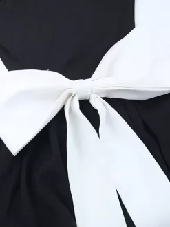 Robe mini à col carré et n艙ud papillon pour femme - Manches longues noires contrastées et élégantes - Style Audrey - Tenue de soirée printemps 2026