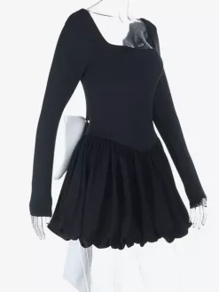 Robe mini à col carré et n艙ud papillon pour femme - Manches longues noires contrastées et élégantes - Style Audrey - Tenue de soirée printemps 2026