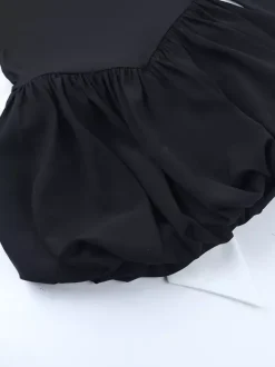Robe mini à col carré et n艙ud papillon pour femme - Manches longues noires contrastées et élégantes - Style Audrey - Tenue de soirée printemps 2026