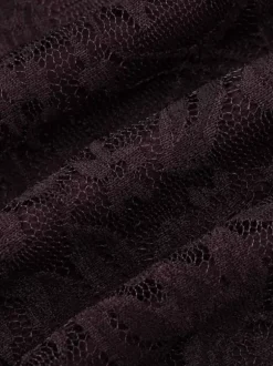 Robe mini dos nu en dentelle froncée marron foncé pour femme style décontracté audacieux