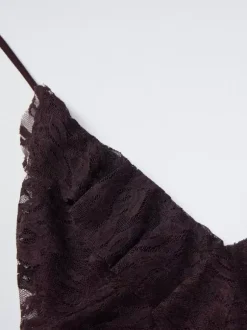 Robe mini dos nu en dentelle froncée marron foncé pour femme style décontracté audacieux