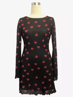 Robe mini dos nu à imprimé c艙ur et manches longues pour femme 2026