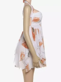 Robe mini dos nu à motif étoile de mer pour femme - Robe de soirée fluide en mousseline à volants et ourlet froncé Fairycore - Collection été plage 2026
