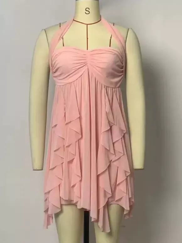 Robe mini dos nu à motif étoile de mer pour femme - Robe de soirée fluide en mousseline à volants et ourlet froncé Fairycore - Collection été plage 2026