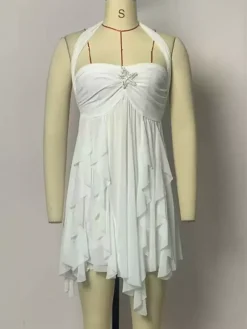 Robe mini dos nu à motif étoile de mer pour femme - Robe de soirée fluide en mousseline à volants et ourlet froncé Fairycore - Collection été plage 2026