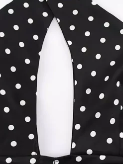 Robe mini dos nu à pois vintage pour femme - Robe d'été noire rétro à découpe en forme de goutte et col croisé - Idéale pour une soirée entre filles en 2026