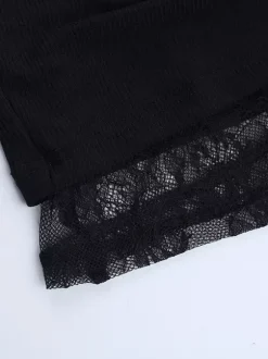 Robe mini en dentelle froncée pour femme - Robe moulante noire à épaules dénudées - Idéale pour les soirées en club du printemps 2026