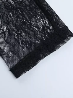 Robe mini en dentelle froncée pour femme - Robe moulante noire à épaules dénudées - Idéale pour les soirées en club du printemps 2026