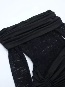 Robe mini en dentelle à épaules dénudées pour femme - Coupe moulante drapée sur le côté - Tenues de soirée printanières 2026