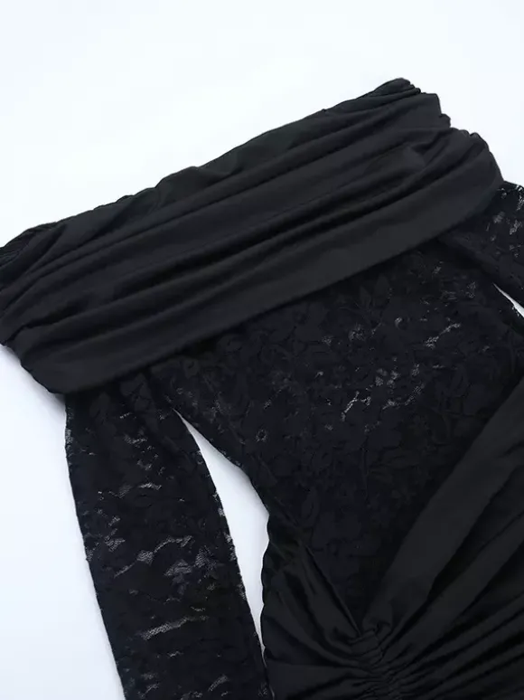 Robe mini en dentelle à épaules dénudées pour femme - Coupe moulante drapée sur le côté - Tenues de soirée printanières 2026