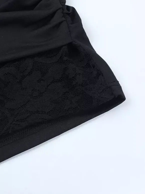 Robe mini en dentelle à épaules dénudées pour femme - Coupe moulante drapée sur le côté - Tenues de soirée printanières 2026