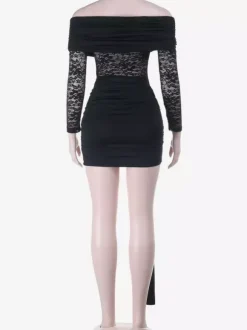 Robe mini en dentelle à épaules dénudées pour femme - Coupe moulante drapée sur le côté - Tenues de soirée printanières 2026