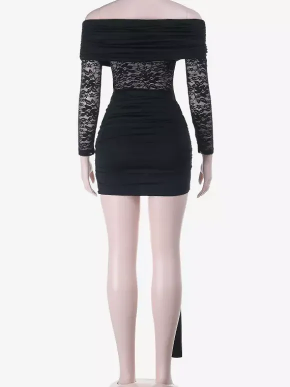 Robe mini en dentelle à épaules dénudées pour femme - Coupe moulante drapée sur le côté - Tenues de soirée printanières 2026