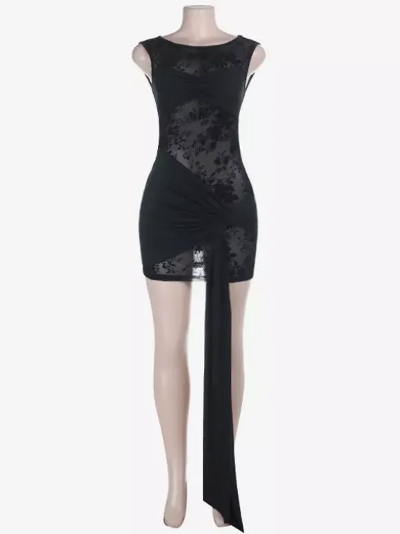 Robe mini en maille florale pour femme - Robe moulante sexy transparente et froncée - Style Y2K tenue de soirée estivale 2026