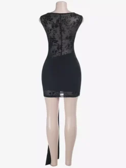 Robe mini en maille florale pour femme - Robe moulante sexy transparente et froncée - Style Y2K tenue de soirée estivale 2026