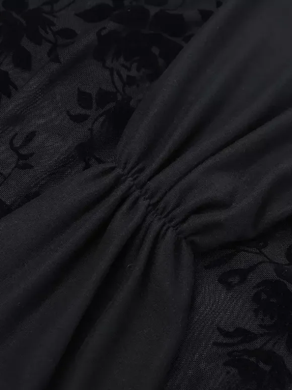 Robe mini en maille florale pour femme - Robe moulante sexy transparente et froncée - Style Y2K tenue de soirée estivale 2026
