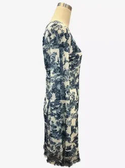 Robe mini en maille imprimée vintage dos nu à manches longues pour femme 2026