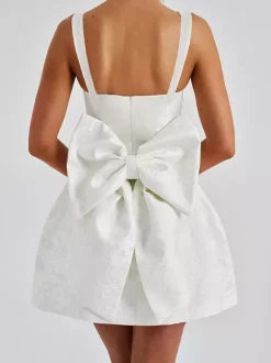 Robe mini Jacquard Coquette pour femme - Barbiecore avec grand n艙ud dans le dos sans manches coupe trapèze - Tenues de fête d'anniversaire d'été 2026