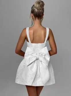 Robe mini Jacquard Coquette pour femme - Barbiecore avec grand n艙ud dans le dos sans manches coupe trapèze - Tenues de fête d'anniversaire d'été 2026
