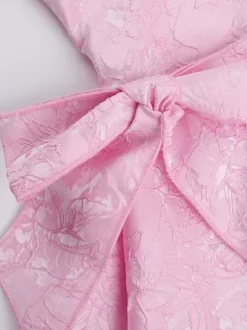 Robe mini jacquard dos nu à col halter pour femme - Robe patineuse trapèze dos nu avec grands n艙uds - Fête d'anniversaire d'été 2026
