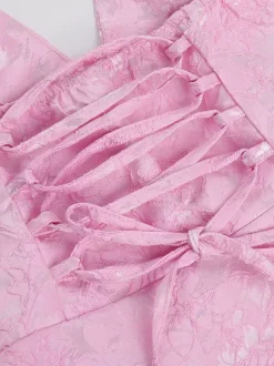 Robe mini jacquard dos nu à col halter pour femme - Robe patineuse trapèze dos nu avec grands n艙uds - Fête d'anniversaire d'été 2026