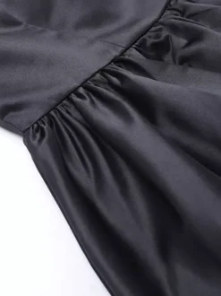 Robe mini à manches en résille pour femme - Noir élégant col montant bouffant style patineuse - Soirée cocktail printemps-été 2026