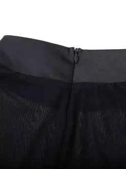 Robe mini à manches en résille pour femme - Noir élégant col montant bouffant style patineuse - Soirée cocktail printemps-été 2026
