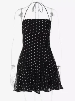 Robe mini pour femme sans manches dos nu taille haute noire chic