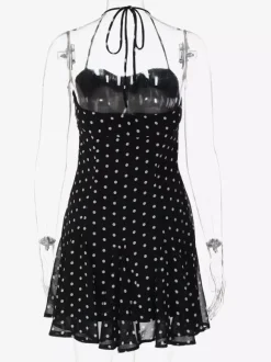 Robe mini pour femme sans manches dos nu taille haute noire chic