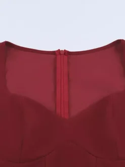 Robe moulante bordeaux élégante pour femme - Robe longue vintage à manches longues et taille corset - Robe de soirée printemps 2026