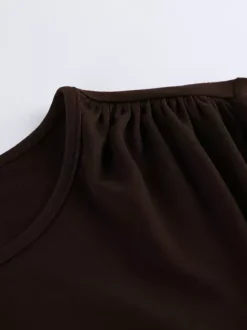 Robe moulante chic couleur café pour femme - Coupe mini à manches longues et fronces sexy - Tenue minimaliste pour le printemps 2026