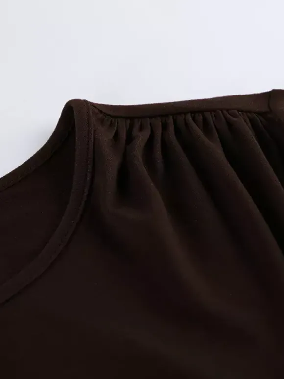 Robe moulante chic couleur café pour femme - Coupe mini à manches longues et fronces sexy - Tenue minimaliste pour le printemps 2026