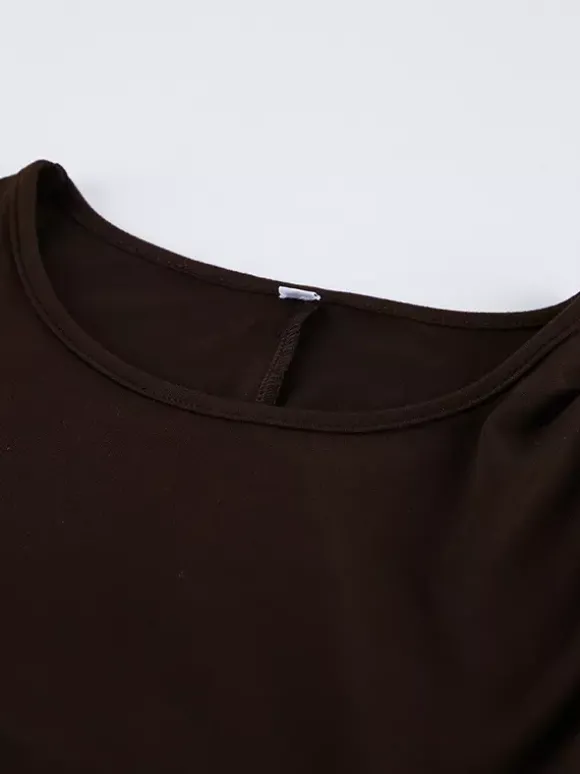 Robe moulante chic couleur café pour femme - Coupe mini à manches longues et fronces sexy - Tenue minimaliste pour le printemps 2026