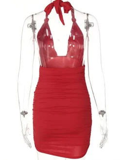 Robe Moulante Courte Femme avec Bretelles à Col Décolleté en V Coupe Cintrée Unicolore