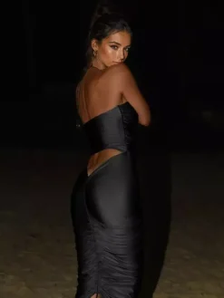 Robe moulante dos nu sexy à découpes pour femme tenue de club mi-longue 2026