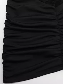 Robe moulante en dentelle transparente ajourée pour femme - Robe fourreau mini froncée style gothique chic noir - Idéale pour une soirée d'été 2026
