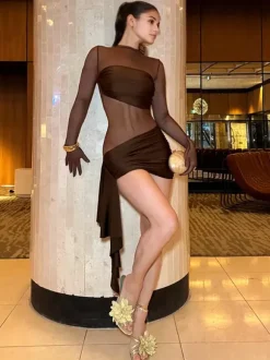 Robe moulante gantée Mini robe de club sexy en maille pour femmes 2026
