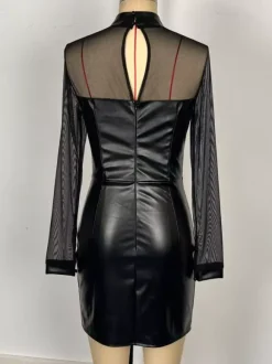 Robe moulante mini en similicuir et patchwork de maille noire pour femme 2026