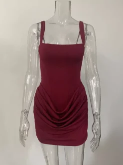 Robe moulante mini froncée à encolure carrée et dos lacé pour femme 2026