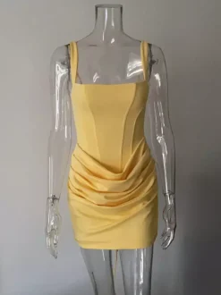 Robe moulante mini froncée à encolure carrée et dos lacé pour femme 2026